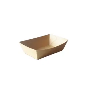 Custom Disposable Biodegradable Hot Dog Kraft Paper Food Packaging Chicken Fries Tray With PLA coating fast food paper tray