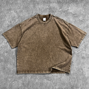 T-shirt da <span class=keywords><strong>uomo</strong></span> cropped vintage lavaggio acido pesante 275gsm con logo personalizzato vestibilità ampia all'ingrosso per produttori - Product Image 4