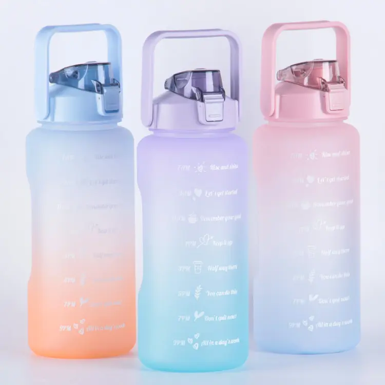 64oz One-click Fast Flow Frosted BPA Free Plastic Motivational Sport Bpa Free Water Bottle with Time Marker