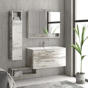Mobiletto bagno EL-100B 100cm da parete Kamalu con lavabo da bagno In ceramica incorporato - Product Image 5
