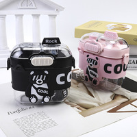 Gourde Enfant Mignonne 550ml Anti-fuite pour Garçons et Filles, Bouteille d'Eau en Plastique Réutilisable Sans BPA avec Paille et Sangle pour l'École