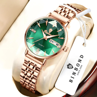 Jam Tangan Wanita Elegan Binbond N586 586 Quartz Kulit Baja Tahan Air Tanggal Otomatis Bisnis Kasual Mewah