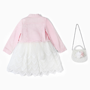 Robe blanche pour enfants, vêtements pour filles, manteau en jean, sac, ensembles trois pièces, vêtements pour enfants, robes de fête pour filles - Product Image 2