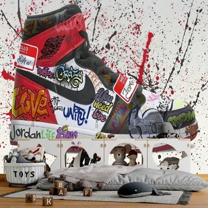 <span class=keywords><strong>Papier</strong></span> <span class=keywords><strong>peint</strong></span> 3D autocollant pour la décoration intérieure, motif de baskets de basket-ball graffiti - Product Image 2