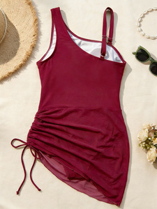 Women One Piece Swim Dress <b>Tummy</b> <b>Control</b> Swimsuits Slimming Mesh Sheer Sarong Wraps Bathing Suit Custom - Product Image 5