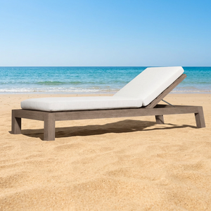 Tumbona Moderna de Teca con Cojín de Poliéster Blanco, Respaldo Sólido Ajustable e Inclinable, Muebles de Patio para Exteriores - Product Image 2