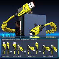 Câble USB C à ressort 4 en 1, vente chaude, 1,5 m, 180 degrés rotatif, charge rapide 3A, transfert de données pour téléphone portable et appareils photo
