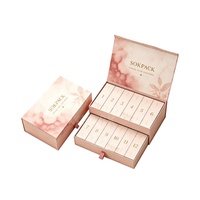 Coffret Cadeau Calendrier de l'Avent Personnalisé 12 Jours pour Soins de la Peau, Emballage à Deux Niveaux avec Tiroir, Couvercle Magnétique et Ruban de Tirage pour Cosmétiques