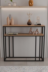 Consola de pared de 2 estantes para sala de estar, elegante, con estantes, construcción de aglomerado y metal - Product Image 3