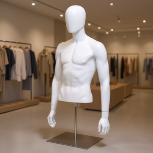 Maniquí Masculino de Medio Cuerpo, Plástico Blanco Brillante, Incluye Base, Pose de Pie, Exhibición de Ropa D0100HP1K47 - Product Image 2