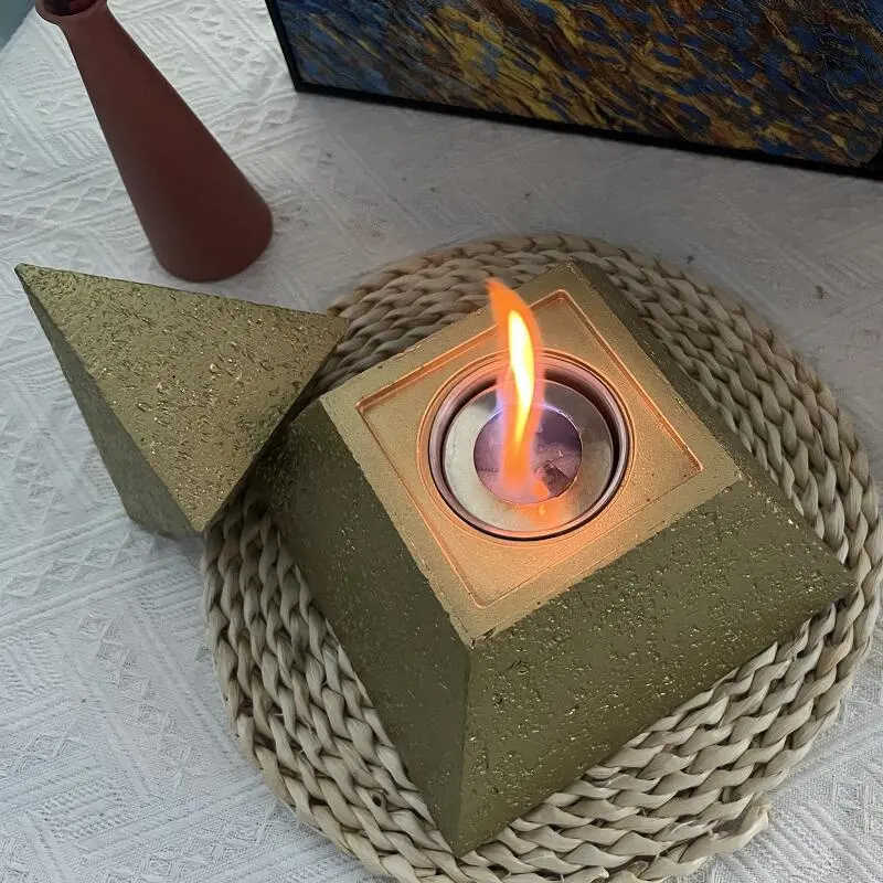 Concrete Pyramid Indoor Table Top Fire pit Ventless Outdoor Camping Tabletop Fireplace Patio Garden Mini Tabletop Ethanol Fire P