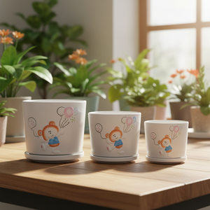 Vaso in Ceramica a Forma di Cartone Animato, Decorazione d'Interni, Fioriera con Vassoio - Product Image 1