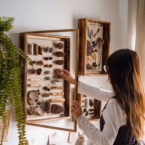 Legno massello eco-friendly Vintage fatto a mano tridimensionale Flip Photo Frame pianta fiore essiccato appeso a parete decorativo vuoto - Product Image 4