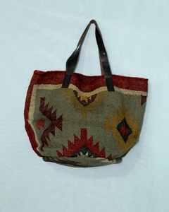 Great Price Handmade Tote Bag Women Cotton Jute with Leather <b>Strap</b> Vintage Style Open Closure Clutch <b>Shoulder</b> Bag for Daily use - Product Image 1