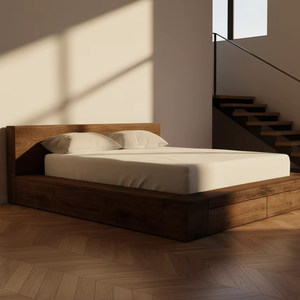 Cadre de lit moderne Linz en teck massif avec tiroirs intégrés spacieux pour une ambiance chaleureuse dans la chambre - Product Image 3