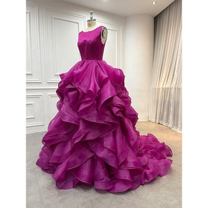 <span class=keywords><strong>Robe</strong></span> de <span class=keywords><strong>soirée</strong></span> longue à volants rose Fuchsia de haute qualité, <span class=keywords><strong>robe</strong></span> de <span class=keywords><strong>soirée</strong></span> élégante en dentelle avec nœud au dos, sans manches - Product Image 2