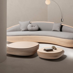 Tavolino da caffè in legno massello di forma creativa con strato artistico minimalista sovrapposto al tavolo da tè rotondo LD202 - Product Image 2