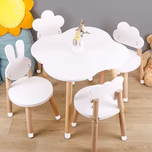 Four chairs montessori wooden growing table white baby events study school kids table and chairs for kids