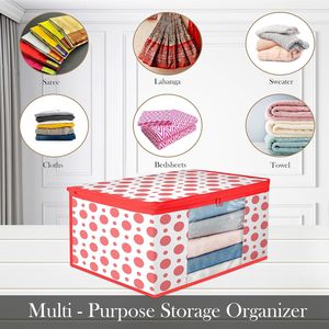 Sac de rangement Saree transparent de haute qualité pour femme, pochette de travail à fleurs à pois rouges, pour femmes, prix de gros - Product Image 4