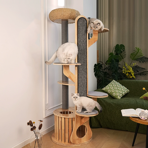 Moderna Struttura per Gatti in Legno Massello a 4 Livelli con Motivo Geometrico, Ecologica, con Piattaforma per Salti, Altezza 190cm, Peso 27.8kg - Product Image 3