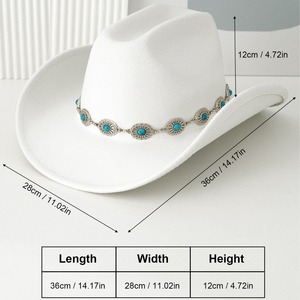 Sombrero de Vaquero Blanco con Banda de Conchos Turquesa, Estilo Occidental, Ala Ancha, Accesorio de Moda Unisex - Product Image 5