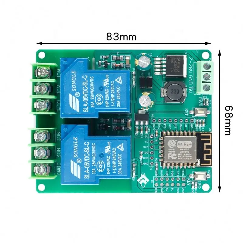 Módulo de relé ESP8266WIFI dual 30A, placa de desarrollo de placa de desarrollo secundario de 30A, 1/5V