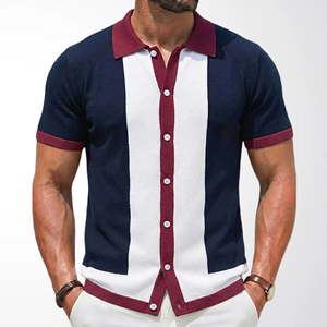 Nuova Collezione di <span class=keywords><strong>Polo</strong></span> da Uomo a Maniche Corte 100% Cotone, a Righe con Blocchi di Colore, <span class=keywords><strong>Cardigan</strong></span> Business - Product Image 2