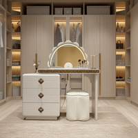 Coiffeuse en MDF pour hôtel et usage domestique avec miroir sur pied, tiroirs de rangement et tabouret assorti, personnalisable en usine