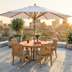 Conjunto de Comedor Minimalista y Duradero de Madera de Teca Sólida para Patio, con Mesa Redonda, Sillas y Sombrilla para Jardín, Patio Trasero y Comedor junto a la Piscina - Product Image 2