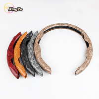 Sarung Setir Kayu Motif Serat Kayu 2 Bagian Mewah Desain Ultra Tipis Model Snap On Pegangan Nyaman untuk Mazda 3 Sarung Setir 2005