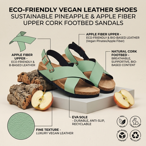 Eco-friendly <strong>Vegan</strong> <strong>Leather</strong> <strong>Shoes</strong> Sustainable Pineapple &amp; Apple Fiber Upper Cork Foot Bed Sandals - Product Image 2