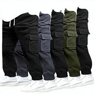 Men's Khaki Cargo Pants Straight Fit Multiple Pockets Workwear Style Breathable Canvas <b>Trousers</b> <b>Elastic</b> <b>Waist</b> Autumn Wear - Product Image 6