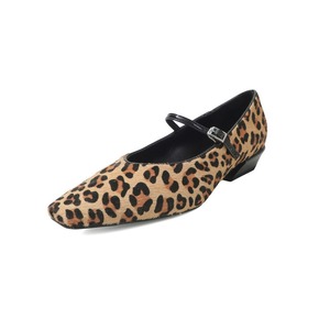 Mary Jane women's low heel single <b>shoe</b> spring genuine leather retro square toe one-button design leopard print women's <b>shoe</b> - Product Image 5