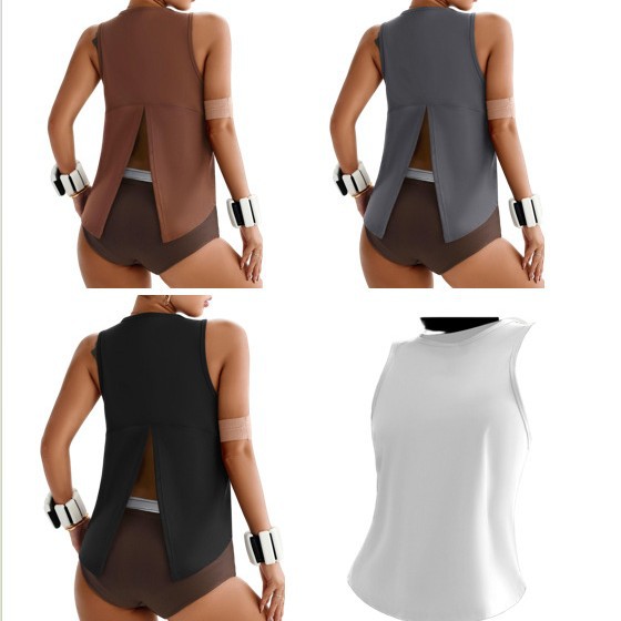 Women's Loose Quick Dry Sleeveless Yoga Tank Top Back Slit Thin Sports T Shirt for Running Yoga Tennis Running Fitness Clothing