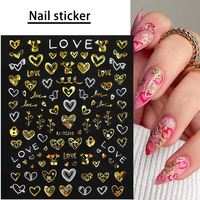Laser Gold Love Valentijnsdag DIY Nail Art Sticker Abstract Slider Design Sliders 3D zelfklevende Nail Art Supplies