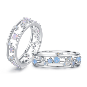 Bague d'éternité en argent sterling 925 rose bleu opale, design Unique, vente directe d'usine