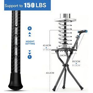 Cane With <b>Stool</b> Carbon Fiber <b>Folding</b> 45Cm Solid Wood Handle Multifunctional Outdoor Assistance Walking Stick - Product Image 2