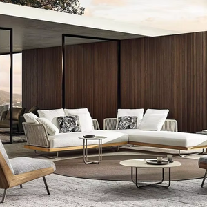 Langlebiges Modernes Nordisches Massivholz-Sofa-Set mit PE-Rattan Allwetter-Stoff Dicke Kissen für den Außenbereich in Hof & Villa - Product Image 2