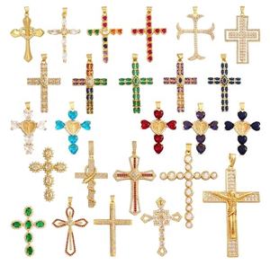 彩色立方宝石/珍珠十字宗教风格魅力吊坠，镀金镶嵌饰品手链配件P13 - Product Image 1