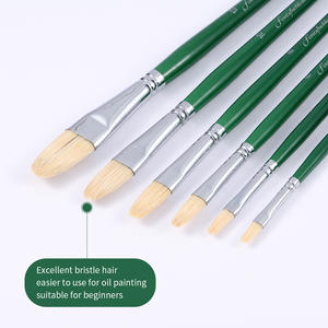 Mango de madera verde para pintura al óleo, <span class=keywords><strong>cepillo</strong></span> de <span class=keywords><strong>cerdas</strong></span> de cerdo Natural, pinceles para artista - Product Image 3