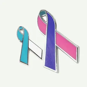 Personal izado Großhandel Custom ized Blank Brustkrebs Awareness Pink Rot Blau Band Form Metall Emaille Anstecknadel