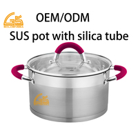 Ensemble de casseroles antiadhésives 8 pièces, batterie de cuisine en verre, ensemble de casseroles en acier inoxydable 5 plis avec poignée en silicone