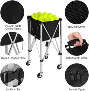 Chariot à balles pliable RS Typti en aluminium pour <span class=keywords><strong>tennis</strong></span> et pickleball avec roues, capacité de 150 balles, panier à balles roulant pour <span class=keywords><strong>padel</strong></span> - Product Image 3