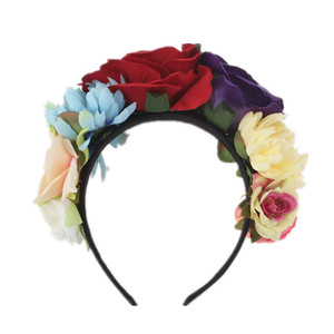 venta al por mayor hecho a mano tocado de novia fiesta vacaciones flores <span class=keywords><strong>pelo</strong></span> para Damas Rosa guirnalda diadema - Product Image 3