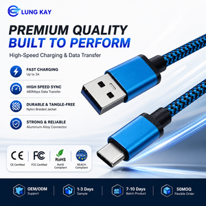 Câble USB 3.0 Type-C LUNG KAY 5 Gbit/s Haute Vitesse Charge Rapide 3A Connecteurs en Alliage d'Aluminium Tressé en Nylon Plaqué Nickel Pur et Sans Déchets - Product Image 1