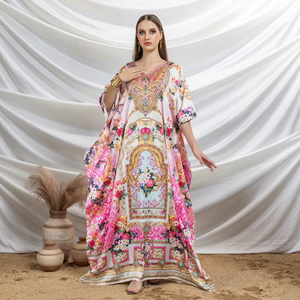 Oferta Especial: Kaftán Kurta de Diseño Estilo Turco para Mujer, de Poliéster Hecho a Mano, con Mangas Murciélago, Corte Regular, Dobladillo Acampanado, Corto, para Fiesta, Cuello en V - Product Image 1