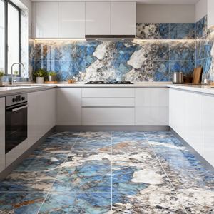 Cilalı Porselen Mavi Duvar ve Zemin Karoları 600 X 1200 mm Avrupa Modern Parlak Seramik Mavi Kahverengi Yüksek Kaliteli Karolar - Product Image 3