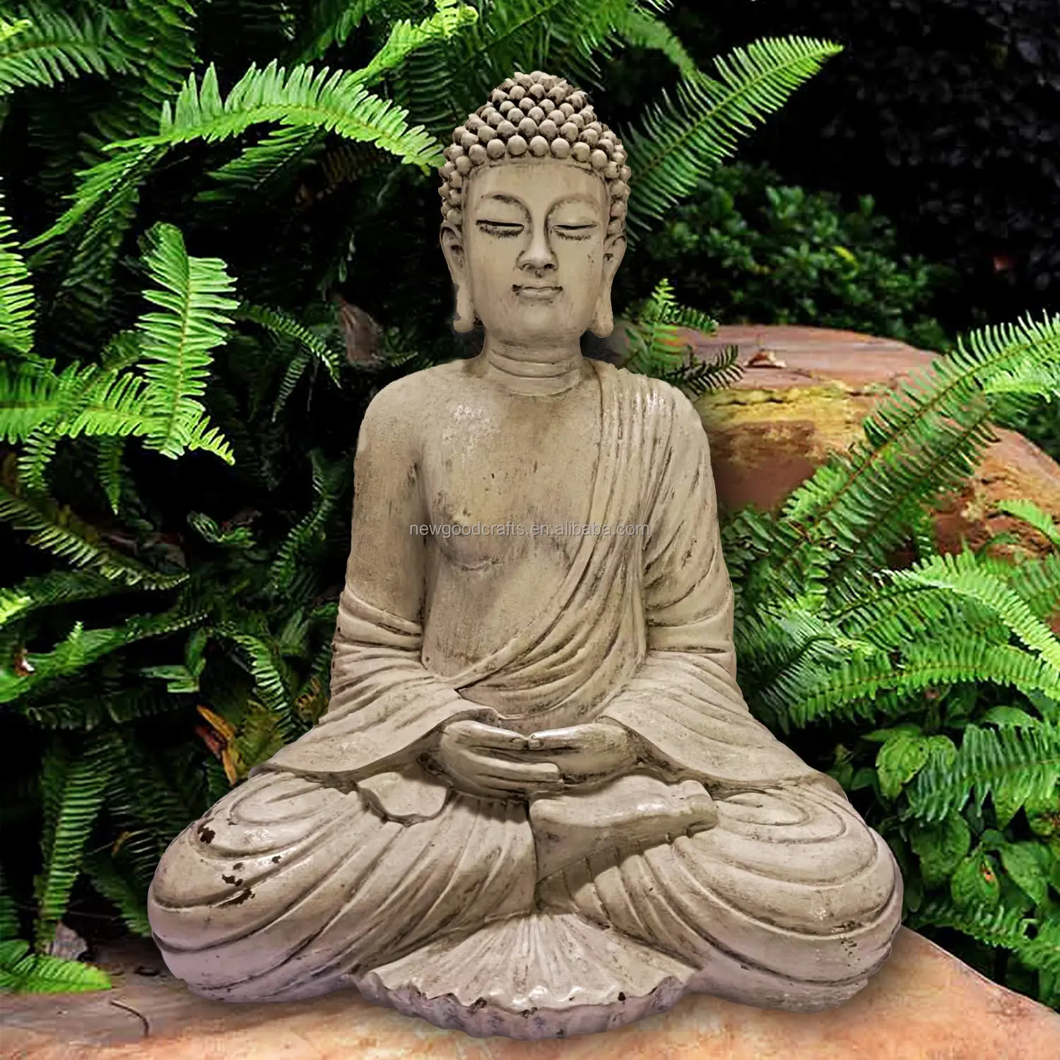 Serene Mediterende Boeddhabeeld Decoratieve Zittende Sculpturen Kunstdecoratie Zen Tuinbeelden Buiten Groot, 20 Inch Nautisch