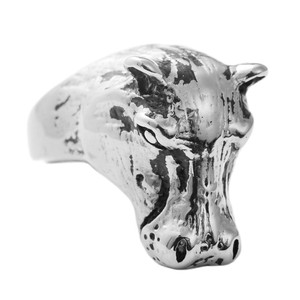 Hippo <b>Head</b> Ring Titanium Steel Men's Punk <b>Style</b> Animal Shape Silver Color Gift Jewelry 27046 - Product Image 3