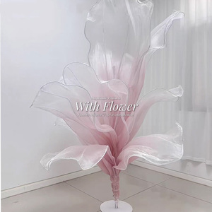 פרח ענק מבד אורגנזה משי, בעבודת יד, בהתאמה אישית, לקישוט שולחן חתונה, רקע לאירועים ומסיבות. - Product Image 5